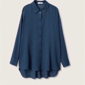 MANGO Navy Oversized Button Down Shirt, Size 4